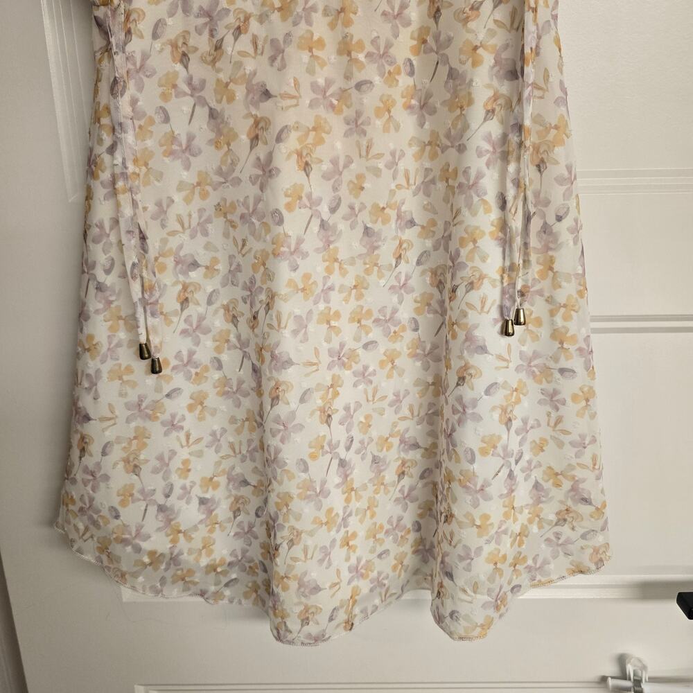 Women's Simplee Swiss Dot Floral Off the Shoulder Puff Sleeve Dress | Size Small - Picture 6 of 12